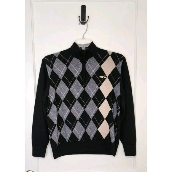 The Reserve At Lake Keowee Argyle 100% Merino Wool 1/4 Zip Sweater Size XL Logo - Picture 1 of 5